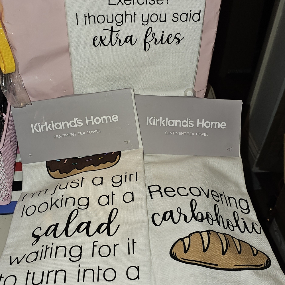Kirkland's Home Sentiment Tea Towels - White and Black with Brown Accents